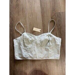 Anthropologie Green/White Busiter Crop Top Sweetheart Neckline NWT Womens Large